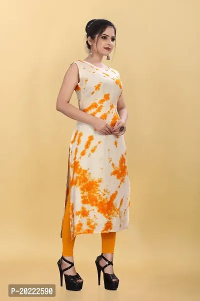 Orange Colored Printed Rayon Kurti-thumb3