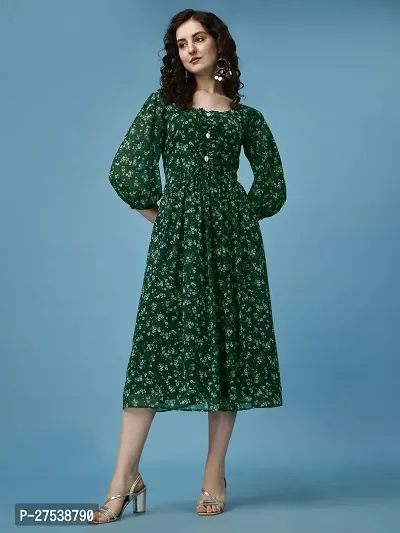 Women Fit and Flare Dark Green Dress