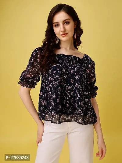 Women Floral Print Relaxed Fit Square-Neck Top-thumb0