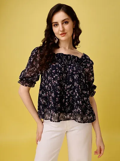 Women Floral Print Relaxed Fit Square-Neck Top