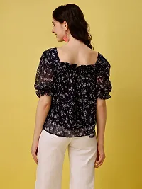 Women Floral Print Relaxed Fit Square-Neck Top-thumb2