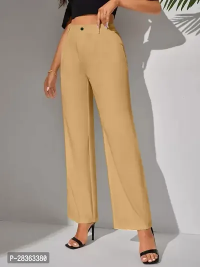 Elegant Beige Lycra Solid Trousers For Women-thumb0