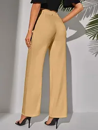 Elegant Beige Lycra Solid Trousers For Women-thumb1