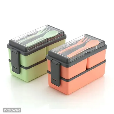 SELDOS Compartment Pista Color with Spoon and Fork Office School Collage 3 Containers Lunch Box  (1500 ml) Pack Of 2-thumb0