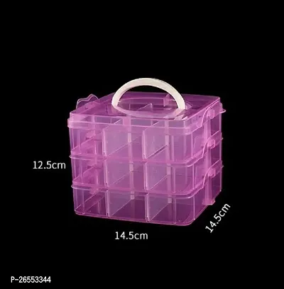 SELDOS 18 Grid Plastic Accessories Storage Box 3 Layer Jewelry Storage Organizer Jewellery, Make up Vanity Box(Pink)-thumb2