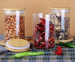 Beau Enterprise Clear Glass Food Storage Containers Set Airtight Food Jars with Bamboo Wooden Lids Pantry Kitchen Canisters For Sugar, Candy, Cookie, Rice and Spice Jars (220, Round, 2, BE-1)-thumb3
