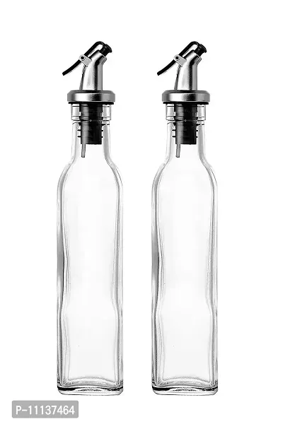 BEAU ENTERPRISE Transparent Glass 500 Ml Classic Oil Dispenser, White, Pack of 02