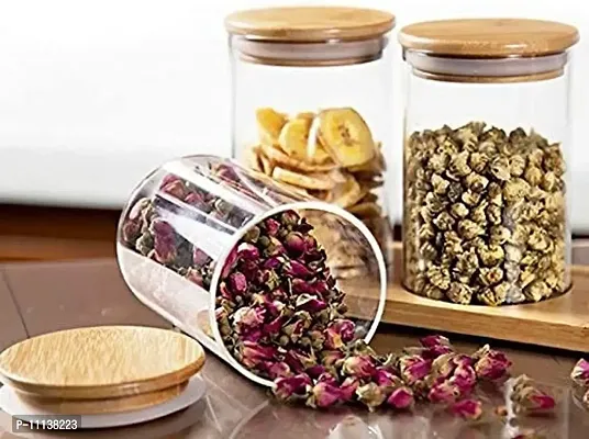 Beau Enterprise Clear Glass Food Storage Containers Set Airtight Food Jars with Bamboo Wooden Lids Pantry Kitchen Canisters For Sugar, Candy, Cookie, Rice and Spice Jars (220, Round, 2, BE-1)-thumb5