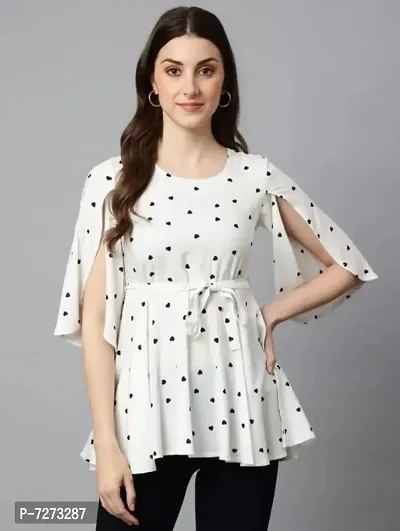 Casual Butterfly Sleeves Printed Women White Top-thumb0