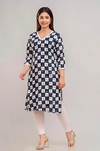 Women's Viscose Rayon Block Printed Straight Kurti with Lace Border-thumb2