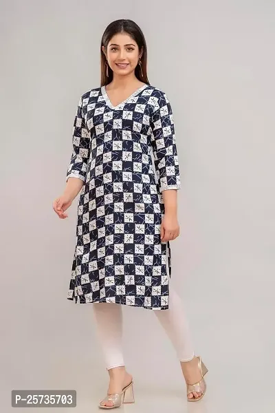 Women's Viscose Rayon Block Printed Straight Kurti with Lace Border-thumb3