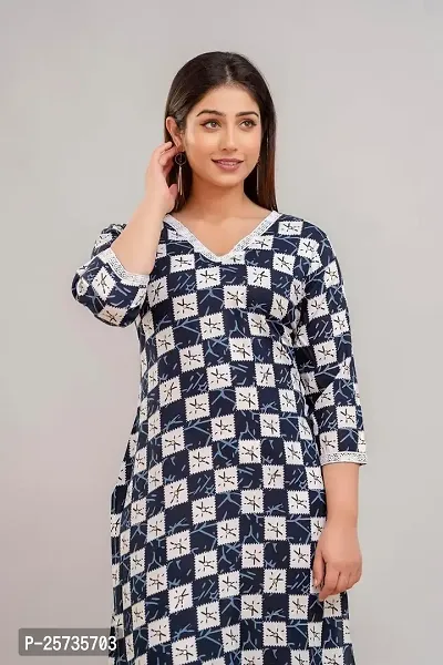 Women's Viscose Rayon Block Printed Straight Kurti with Lace Border-thumb5