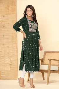 Women's Viscose Rayon Printed Nyra Cut Flared Kurti | Kurta (X-Large, Green)-thumb1