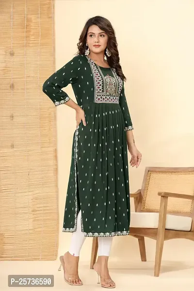 Women's Viscose Rayon Printed Nyra Cut Flared Kurti | Kurta (X-Large, Green)-thumb2