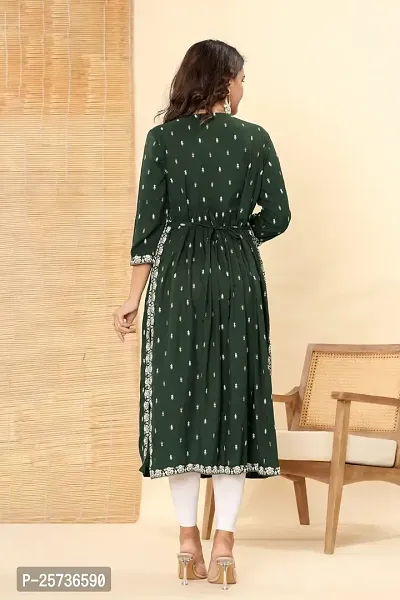 Women's Viscose Rayon Printed Nyra Cut Flared Kurti | Kurta (X-Large, Green)-thumb4