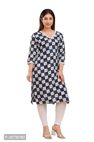 Women's Viscose Rayon Block Printed Straight Kurti with Lace Border-thumb0