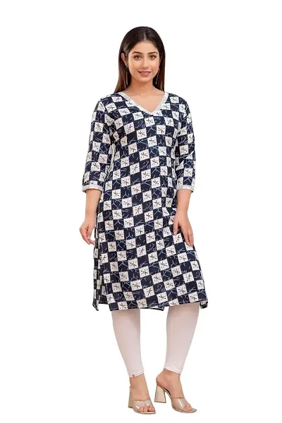 Women's Viscose Rayon Block Straight Kurti with Lace Border