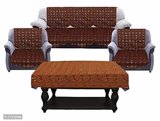 Rudrakash Textile Luxurious Cotton Net Floral Sofa Cover Set of 5 Seater with Table Cover Sofa Soft  Long-Life Fabric Slipcover Pack of 10+1 Pieces 3 Seater and 2 Seater Sofa Cover Brown-thumb0