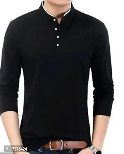 Rudrakash Textile Mens Cotton| Full Sleeve Regular Fit Ban Collar Tshirt Size M Black