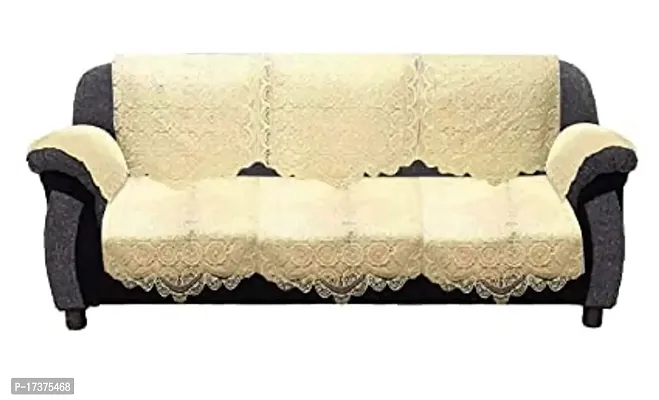 Rudrakash Textile Luxurious Cotton Net Floral Sofa Cover Set of 5 Seater with Arms Soft  Long-Life Fabric Slipcover Pack of 16 Pieces 3 Seater and 2 Seater Sofa Cover Cream-thumb3