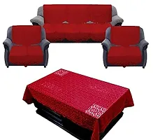 Rudrakash Textile Luxurious Cotton Net Floral Sofa Cover Set of 5 Seater with Table Cover Sofa Soft  Long-Life Fabric Slipcover Pack of 10+1 Pieces 3 Seater and 2 Seater Sofa Cover Red-thumb1