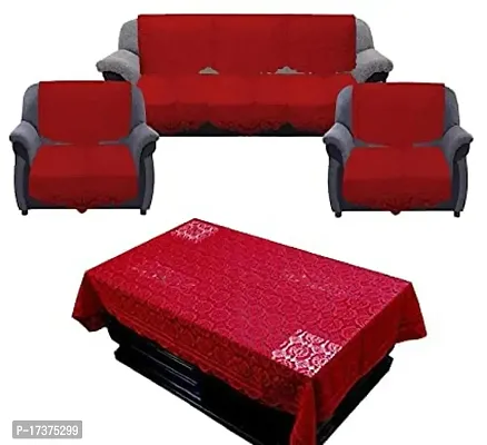 Rudrakash Textile Luxurious Cotton Net Floral Sofa Cover Set of 5 Seater with Table Cover Sofa Soft  Long-Life Fabric Slipcover Pack of 10+1 Pieces 3 Seater and 2 Seater Sofa Cover Red-thumb2