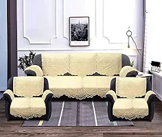Rudrakash Textile Luxurious Cotton Net Floral Sofa Cover Set of 5 Seater with Arms Soft  Long-Life Fabric Slipcover Pack of 16 Pieces 3 Seater and 2 Seater Sofa Cover Cream-thumb1
