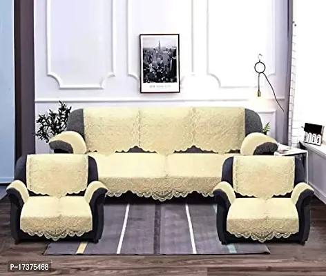 Rudrakash Textile Luxurious Cotton Net Floral Sofa Cover Set of 5 Seater with Arms Soft  Long-Life Fabric Slipcover Pack of 16 Pieces 3 Seater and 2 Seater Sofa Cover Cream-thumb2