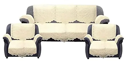 Rudrakash Textile Cotton 5 Seater Sofa Cover Set|Premium Cotton  Geometric Design|6 Pieces Arms Cover Included| Pack of 16 (Cream)-thumb1