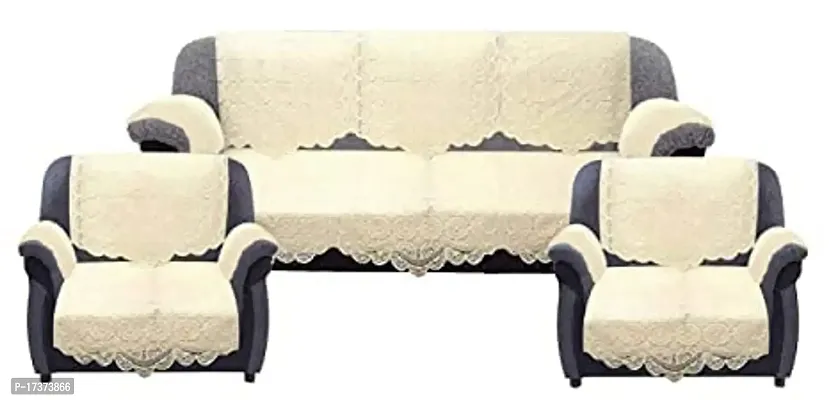 Rudrakash Textile Cotton 5 Seater Sofa Cover Set|Premium Cotton  Geometric Design|6 Pieces Arms Cover Included| Pack of 16 (Cream)-thumb2
