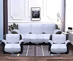 Rudrakash Textile Luxurious Cotton Net Floral Sofa Cover Set of 5 Seater with Arms Soft  Long-Life Fabric Slipcover Pack of 16 Pieces 3 Seater and 2 Seater Sofa Cover White-thumb3