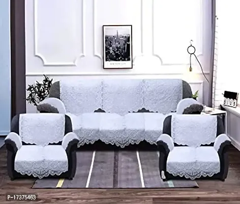 Rudrakash Textile Luxurious Cotton Net Floral Sofa Cover Set of 5 Seater with Arms Soft  Long-Life Fabric Slipcover Pack of 16 Pieces 3 Seater and 2 Seater Sofa Cover White-thumb4