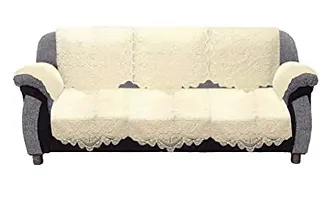Rudrakash Textile Cotton 5 Seater Sofa Cover Set|Premium Cotton  Geometric Design|6 Pieces Arms Cover Included| Pack of 16 (Cream)-thumb2