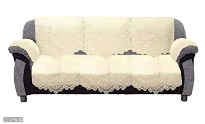 Rudrakash Textile Cotton 5 Seater Sofa Cover Set|Premium Cotton  Geometric Design|6 Pieces Arms Cover Included| Pack of 16 (Cream)-thumb3