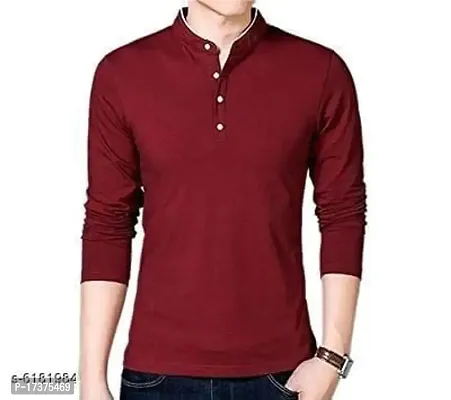 Rudrakash Textile Mens Cotton| Full Sleeve Regular Fit Ban Collar Tshirt Size M Maroon