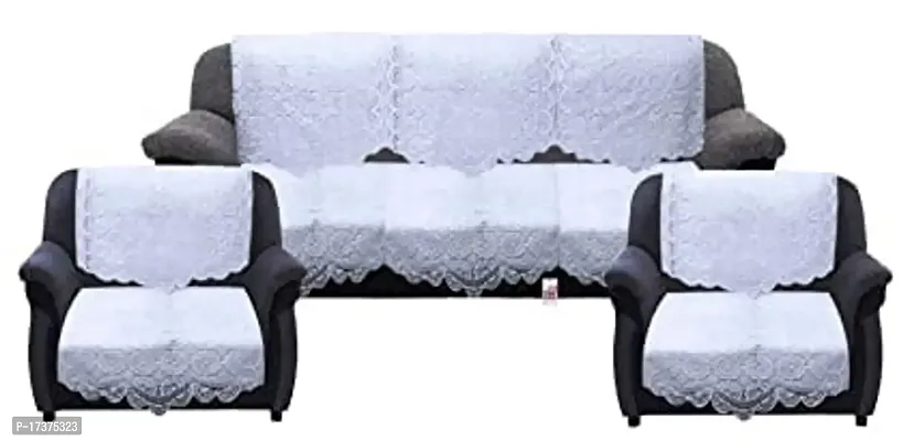 Rudrakash Textile Luxurious Cotton Net Floral Sofa Cover Set of 5 Seater Sofa Soft  Long-Life Fabric Slipcover Pack of 10 Pieces 3 Seater and 2 Seater Sofa Cover White