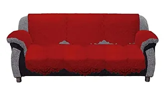 Rudrakash Textile Cotton 5 Seater Sofa Cover Set|Premium Cotton  Geometric Design|6 Pieces Arms Cover Included| Pack of 16 (Red)-thumb1
