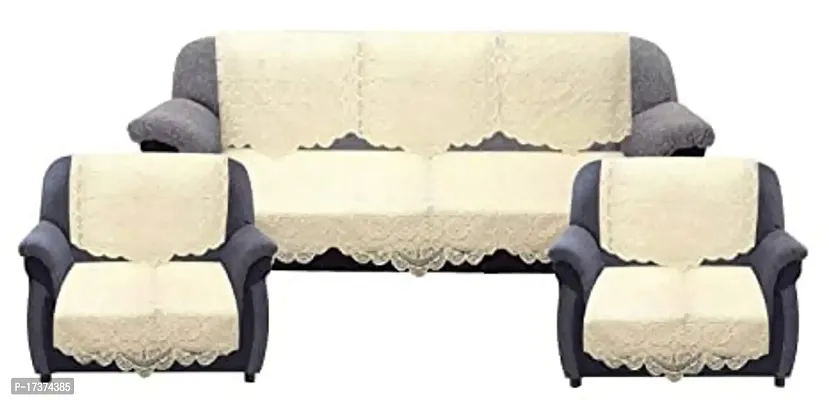 Rudrakash Textile Premium Sofa Cover|Chikankari Cotton Fabric|10 Pieces Cotton 5 Seater Sofa Cover Set Cream