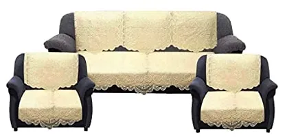 Rudrakash Textile Luxurious Cotton Net Floral Sofa Cover Set of 5 Seater Sofa Soft  Long-Life Fabric Slipcover Pack of 10 Pieces 3 Seater and 2 Seater Sofa Cover Cream-thumb1