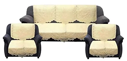 Rudrakash Textile Luxurious Cotton Net Floral Sofa Cover Set of 5 Seater with Table Cover Sofa Soft  Long-Life Fabric Slipcover Pack of 10+1 Pieces 3 Seater and 2 Seater Sofa Cover Cream-thumb2