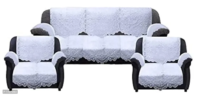 Rudrakash Textile Luxurious Cotton Net Floral Sofa Cover Set of 5 Seater with Arms Soft  Long-Life Fabric Slipcover Pack of 16 Pieces 3 Seater and 2 Seater Sofa Cover White-thumb0