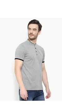 Rudrakash Textile Mens Cotton| Half Sleeve Regular Fit Ban Collar Tshirt (Grey) L Size-thumb1