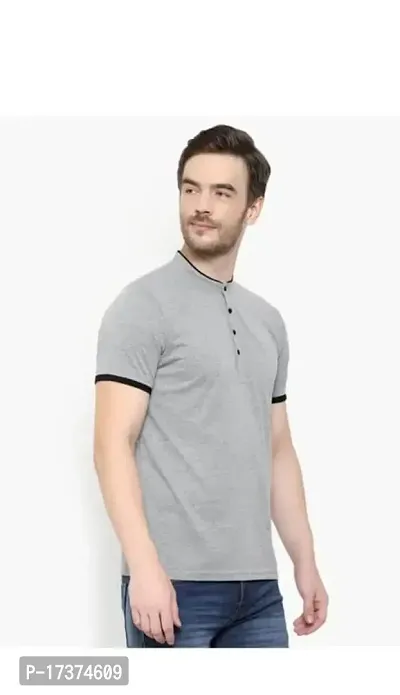 Rudrakash Textile Mens Cotton| Half Sleeve Regular Fit Ban Collar Tshirt (Grey) L Size-thumb2