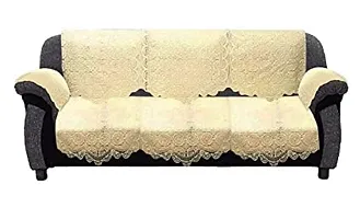 Rudrakash Textile Luxurious Cotton Net Floral Sofa Cover Set of 5 Seater Sofa Soft  Long-Life Fabric Slipcover Pack of 10 Pieces 3 Seater and 2 Seater Sofa Cover Cream-thumb3