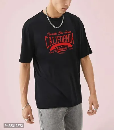 Reliable Black Cotton Blend Printed Round Neck Tees For Men