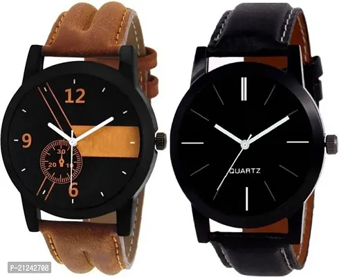 Stylish Multicoloured Synthetic Leather Analog Watches For Men-thumb0