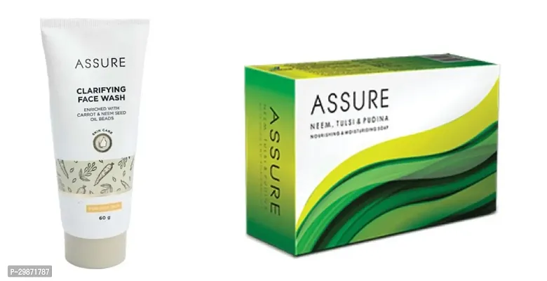 Assure Clarifying Face Wash- 60 Grams And Assure Neem, Tulsi And Pudina Soaps- 75 G, Pack Of 2