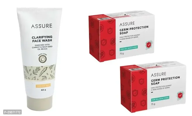 Assure Clarifying Face Wash- 60 Grams And 2 Pieces Assure Germ Protection Soap-75 G Each , Pack Of 3