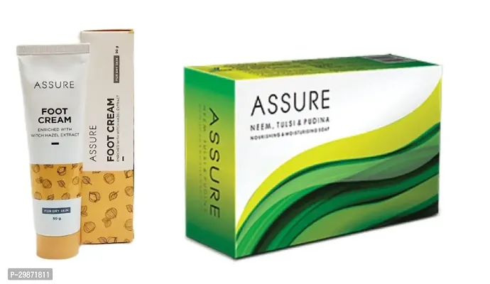 Assure Foot Cream Enriched With Witch Hazel Extract- 50 Grams And Assure Neem, Tulsi And Pudina Soaps- 75 G , Pack Of 2-thumb0