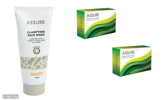 Assure Clarifying Face Wash- 60 Grams And 2 Pieces Assure Neem, Tulsi And Pudina Soaps- 75 G Each, Pack Of 3